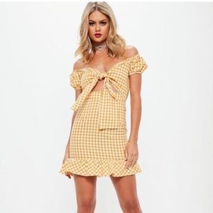 Missguided Yellow Gingham Bardot Milkmaid Dress